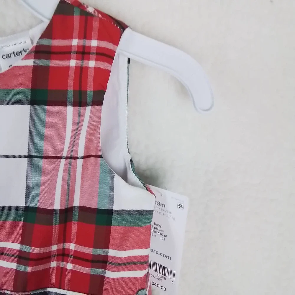 Carter's Baby Sleeveless Cotton Midi Dress Size‎ 18m Red White Green Plaid